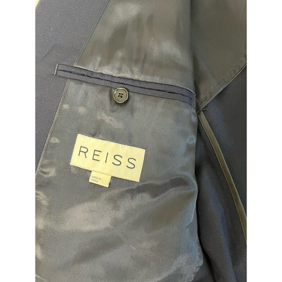 Reiss Wool Mohair Unlined 2 Button Blazer Men's Size 44 Navy Blue - Picture 10 of 14